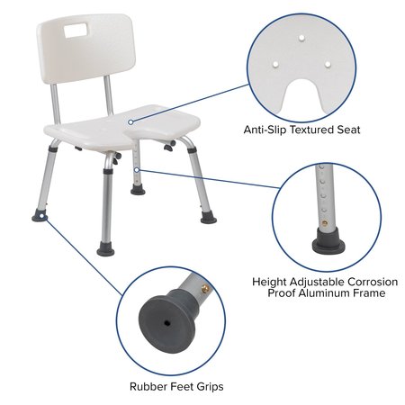 Flash Furniture 15-1/4" L, Plastic, White U-Shaped Shower Chair DC-HY3502L-WH-GG